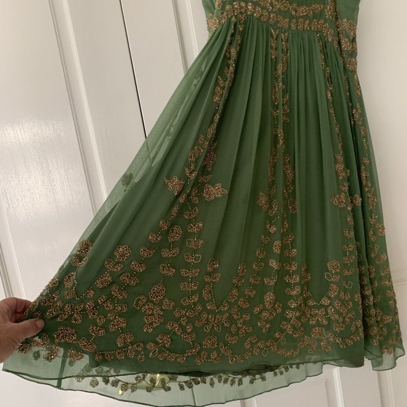 Adrianna Papell gold beaded green dress - Picture 8 of 10